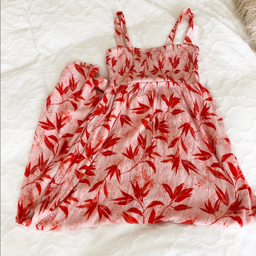 Pink & Red Smocked Floral Maxi